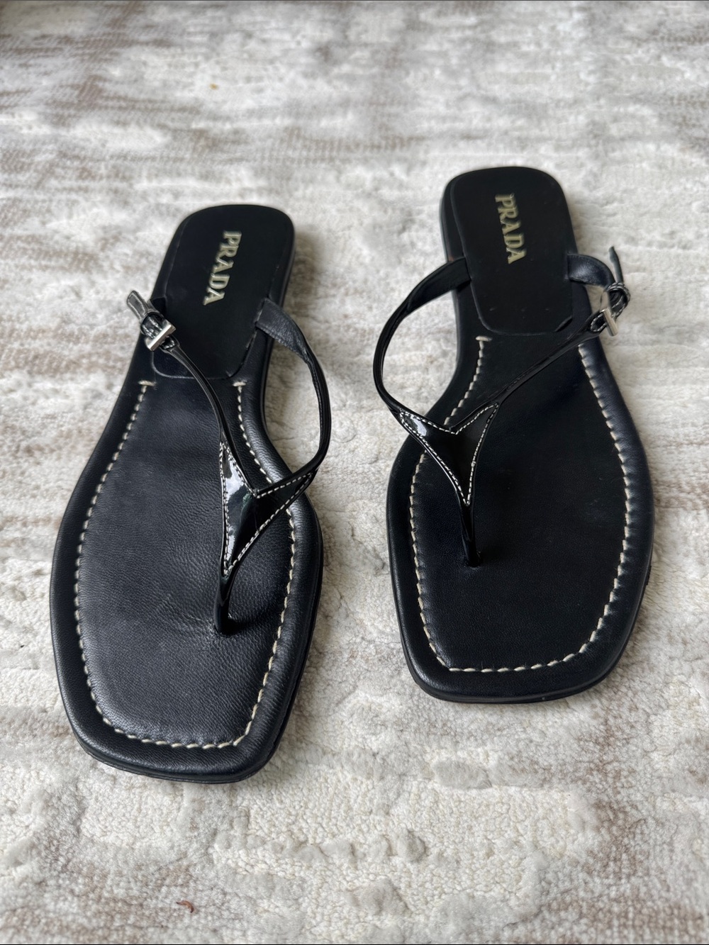 Prada Square Toe Patent Black Thong Sandals - EU 40